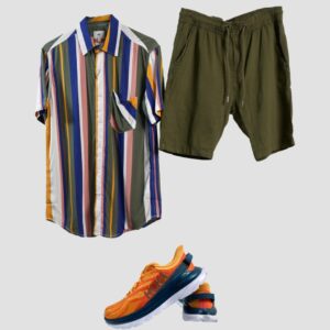 Shirt Top Striped Short Sleeve Men Blouse