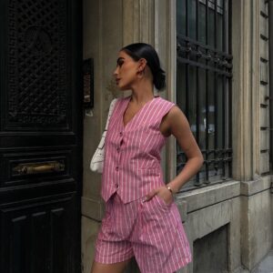 Model Glittering Vest and Shorts Set-pink