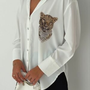 Women Premium Long Shirt with Leopard Print